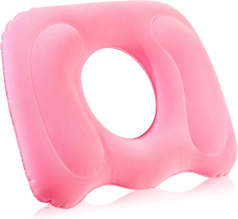 Leinuosen 1 Pcs Inflatable Seat Cushion 18.1'' x 15.7'' x 4.7'' Portable Lift Donut Pillow Height Adjustable Hemorrhoid Pillow for Tailbone Back Pain Bed Sore Home Car Chair Wheelchair Sitting (Pink) - Image 1